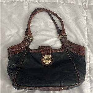 Vintage Brahmin Black Brown Embossed Croc Genuine Leather Tote Bag Purse